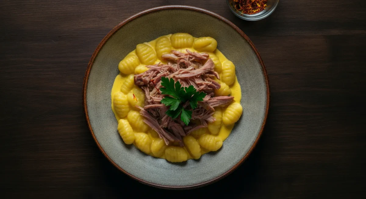 Gnocchi di Patate allo Zafferano con Ragù di Anatra